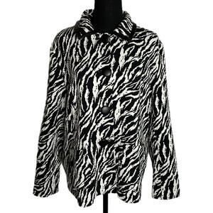 JM Collection Black & White Animal Print Jacket, XL, Pre-owned